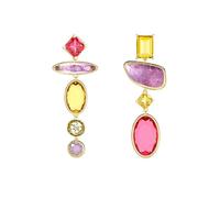 Boucles D'oreilles Pendantes Guess Petra - Design Asymétrique En Acier Doré Avec Cristaux Multicolores