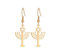 Boucles d'oreilles pendantes Hanukkah Boucles d'oreilles étoile de David Boucles d'oreilles pendantes Menorah Boucles d'oreilles pendantes Hanukkah Bijoux Cadeau pour les femmes Amulette (Or)