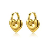 Boucles d'oreilles pendantes imperméables en forme de cœur pour femme - Ne ternit pas - Boucles d'oreilles créoles légères pour femme, Acier inoxydable, Pas de gemme