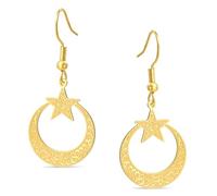 Boucles d'oreilles Pendantes Islamiques Ayatul Kursi en forme de Croissant de Lune et d'étoile Calligraphie Arabe Musulmane Bijoux Allah en Acier Inoxydable Cadeau pour Femme