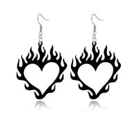 Boucles d'oreilles pendantes légères en acrylique en forme de cœur et épines - Amusantes et créatives - Punk Rock Hip Hop - Pour Halloween - Vintage - Flamme creuse - Pour femme - Cosplay - Bijoux