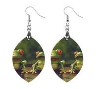 Boucles d'oreilles pendantes légères en bois avec grenouilles vertes et ethniques en forme d'abricot - Style vintage rétro - Cadeau pour un usage quotidien, une fête de mariage, une remise de diplôme