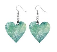 Boucles d'oreilles pendantes légères en bois d'algues vertes pour femme - Boucles d'oreilles pendantes géométriques vintage en forme de cœur rétro à porter au quotidien - Cadeau pour mariage, fête de