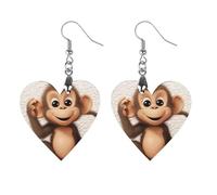 Boucles d'oreilles pendantes légères en bois en forme de singe mignon pour femme, boucles d'oreilles ethniques géométriques en forme de cœur, bijoux vintage rétro, cadeau pour un usage quotidien, une