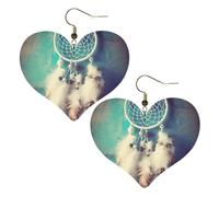 Boucles d'oreilles pendantes légères en cuir avec attrape-rêves et plumes blanches pour femme, One Size, Pas de gemme