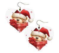 Boucles d'oreilles pendantes légères en cuir avec bonnet de Père Noël et inscription Merry Christmas pour femme, One Size, Pas de pierre précieuse
