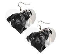 Boucles d'oreilles pendantes légères en cuir avec carlin noir mignon pour femme