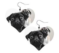 Boucles d'oreilles pendantes légères en cuir avec carlin noir mignon pour femme