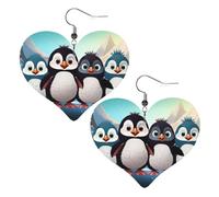 Boucles d'oreilles pendantes légères en cuir avec cinq pingouins mignons pour femme