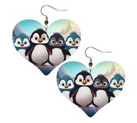 Boucles d'oreilles pendantes légères en cuir avec cinq pingouins mignons pour femme