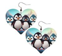 Boucles d'oreilles pendantes légères en cuir avec cinq pingouins mignons pour femme, One Size, Pas de gemme