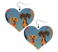 Boucles d'oreilles pendantes légères en cuir avec deux teckels pour femme