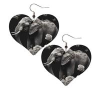 Boucles d'oreilles pendantes légères en cuir avec éléphant et papillon pour femme