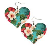 Boucles d'oreilles pendantes légères en cuir avec fleurs hawaïennes sur fond vert pour femme, One Size, Pas de gemme