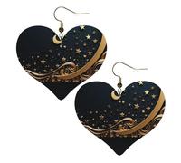 Boucles d'oreilles pendantes légères en cuir avec fond doré et croissant de lune pour femme, One Size, Pas de gemme