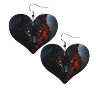 Boucles d'oreilles pendantes légères en cuir avec grand loup noir aux yeux rouges pour femme