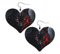 Boucles d'oreilles pendantes légères en cuir avec grand loup noir aux yeux rouges pour femme