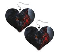 Boucles d'oreilles pendantes légères en cuir avec grand loup noir aux yeux rouges pour femme, One Size, Pas de gemme