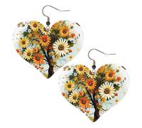 Boucles d'oreilles pendantes légères en cuir avec motif arbre floral avec marguerites pour femme, One Size, Pas de gemme