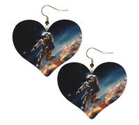 Boucles d'oreilles pendantes légères en cuir avec motif astronaute volant dans l'espace pour femme