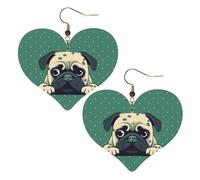 Boucles d'oreilles pendantes légères en cuir avec motif carlin vert à pois pour femme, One Size, Pas de gemme