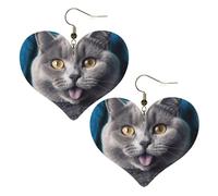 Boucles d'oreilles pendantes légères en cuir avec motif chat bleu qui sort de la langue pour femme