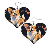 Boucles d'oreilles pendantes légères en cuir avec motif chien Corgi sur fond foncé pour femme