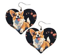 Boucles d'oreilles pendantes légères en cuir avec motif chien Corgi sur fond foncé pour femme