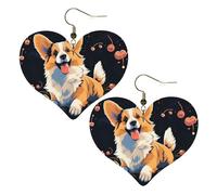 Boucles d'oreilles pendantes légères en cuir avec motif chien Corgi sur fond foncé pour femme, One Size, Pas de gemme