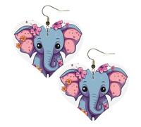 Boucles d'oreilles pendantes légères en cuir avec motif éléphant et fleur pour femme, One Size, Pas de gemme