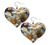 Boucles d'oreilles pendantes légères en cuir avec motif floral marguerite pour femme, One Size, Pas de gemme