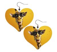 Boucles d'oreilles pendantes légères en cuir avec motif girafe portant des lunettes pour femme