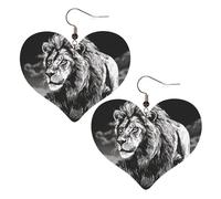 Boucles d'oreilles pendantes légères en cuir avec motif lion noir et blanc pour femme, One Size, Pas de gemme