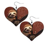 Boucles d'oreilles pendantes légères en cuir avec motif paresseux sur fermeture éclair pour femme, One Size, Pas de gemme