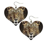 Boucles d'oreilles pendantes légères en cuir avec motif tête de léopard pour femme, One Size, Pas de gemme