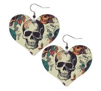 Boucles d'oreilles pendantes légères en cuir avec motif tête de mort et fleur pour femme, One Size, Pas de gemme