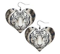 Boucles d'oreilles pendantes légères en cuir avec motif tête de tigre blanc pour femme