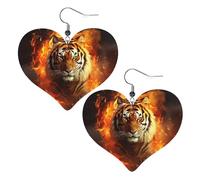 Boucles d'oreilles pendantes légères en cuir avec motif tigre dans la flamme pour femme