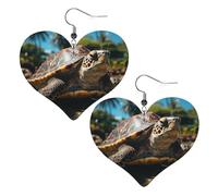 Boucles d'oreilles pendantes légères en cuir avec motif tortue et palmiers pour femme, One Size, Pas de gemme