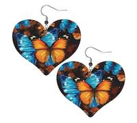 Boucles d'oreilles pendantes légères en cuir avec papillons bleus et oranges pour femme, One Size, Pas de gemme