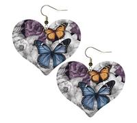 Boucles d'oreilles pendantes légères en cuir avec papillons violets pour femme - En forme de cœur