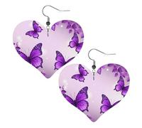 Boucles d'oreilles pendantes légères en cuir avec papillons violets pour femme, taille unique, Cuir, Pas de gemme
