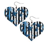 Boucles d'oreilles pendantes légères en cuir avec rayures et étoiles bleues noires et blanches pour femme
