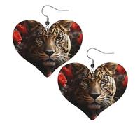Boucles d'oreilles pendantes légères en cuir avec rose rouge et tigre pour femme