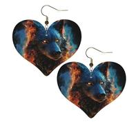 Boucles d'oreilles pendantes légères en cuir avec tête de loup en flammes bleues pour femme, One Size, Pas de gemme