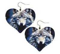 Boucles d'oreilles pendantes légères en cuir avec tête de loup sur fond bleu pour femme, One Size, Pas de gemme