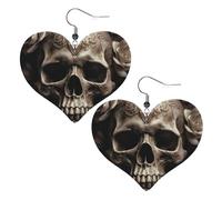 Boucles d'oreilles pendantes légères en cuir avec tête de mort rose pour femme