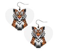 Boucles d'oreilles pendantes légères en cuir avec tête de tigre avec pattes en relief pour femme