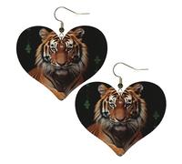 Boucles d'oreilles pendantes légères en cuir avec tigre et pattes pour femme - En forme de cœur