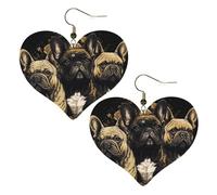 Boucles d'oreilles pendantes légères en cuir avec trois bouledogues français pour femme